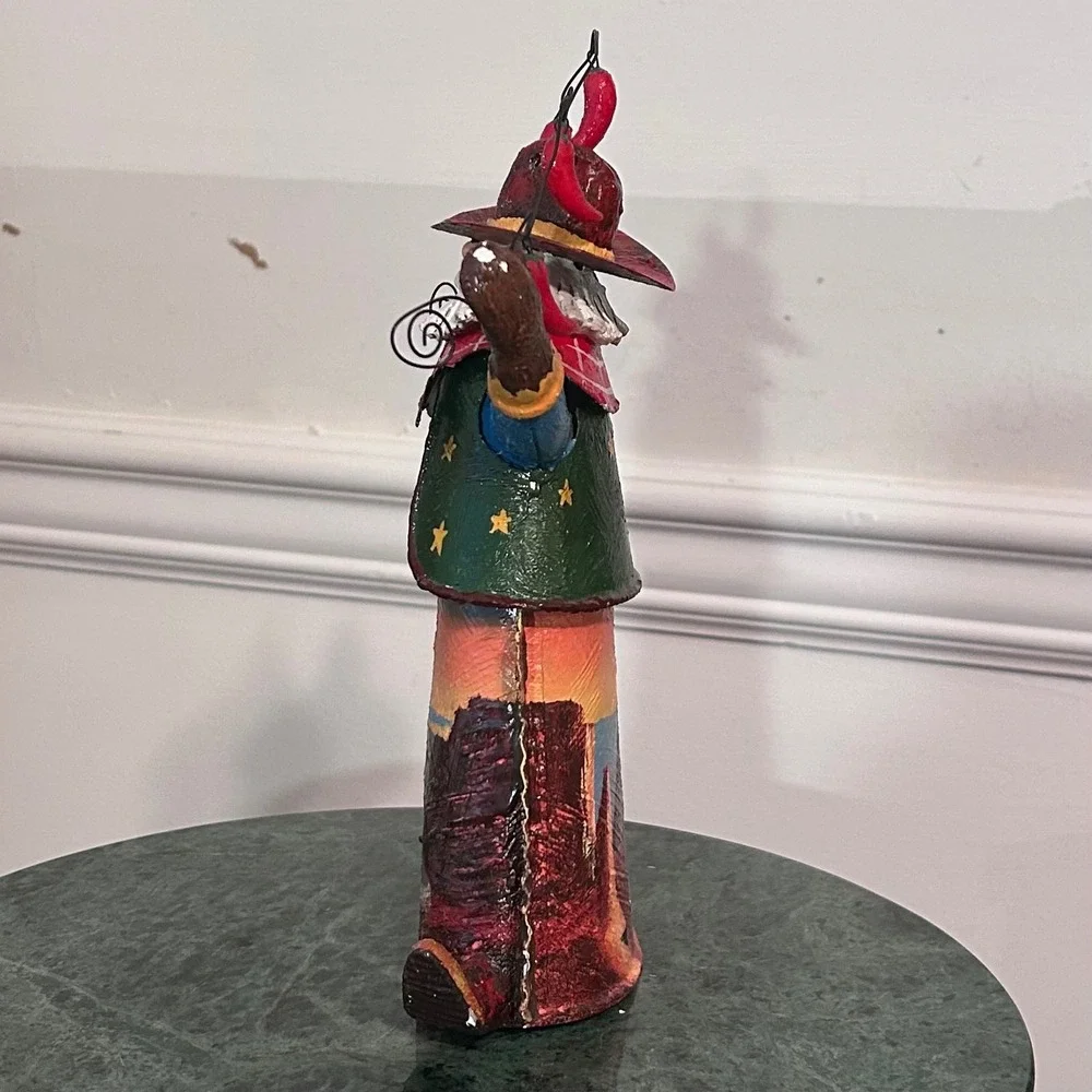 Southwestern Cowboy Santa Figurine Chili Peppers Canyon Landscape Rustic Decor